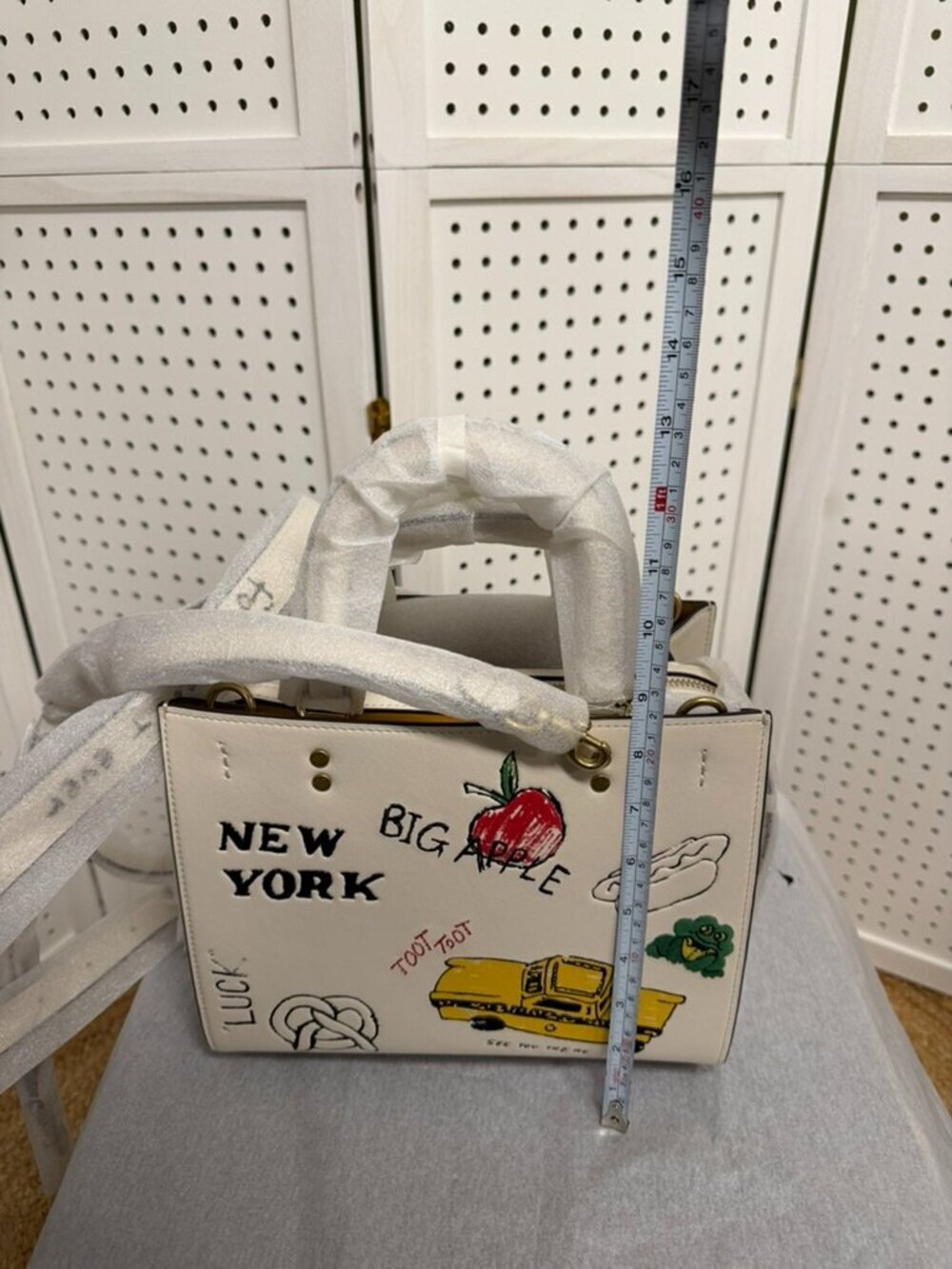 COACH Rogue 25 Leather Satchel Bag Sketch Print New York Chalk White Crossbody - Picture 11 of 11